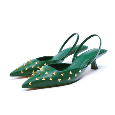 Luxury rivet pointed toe women's mid-heel sandals