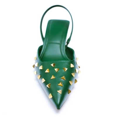 Luxury rivet pointed toe women's mid-heel sandals