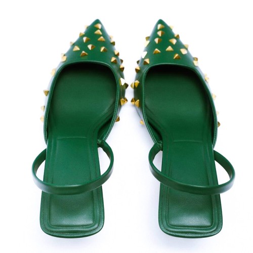 Luxury rivet pointed toe women's mid-heel sandals