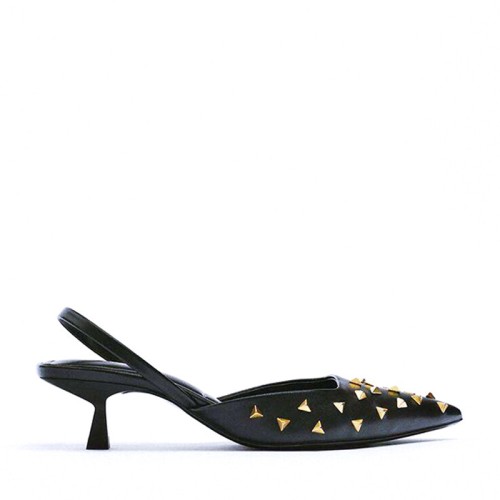 Luxury rivet pointed toe women's mid-heel sandals