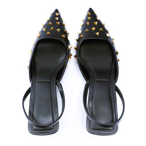 Luxury rivet pointed toe women's mid-heel sandals