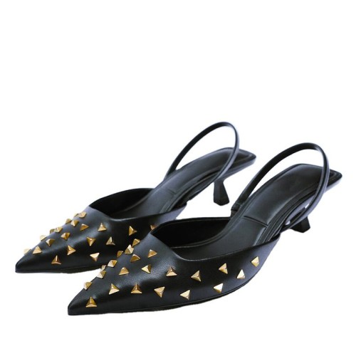Luxury rivet pointed toe women's mid-heel sandals