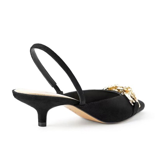 Black metal buckle women's mid-heel sandals