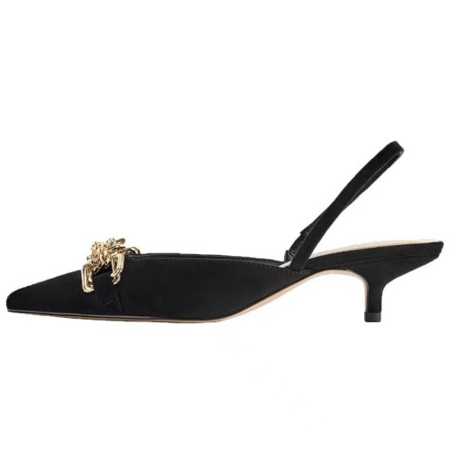 Black metal buckle women's mid-heel sandals
