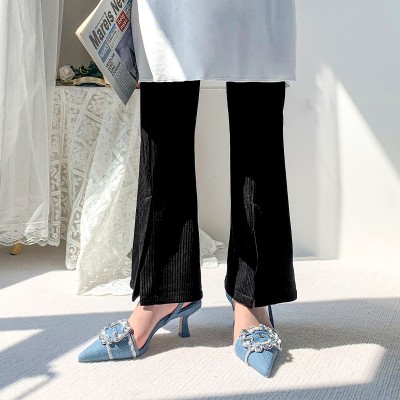 Simple denim pointed toe women's mid-heel sandals