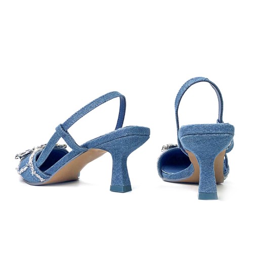Simple denim pointed toe women's mid-heel sandals