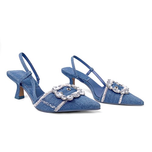 Simple denim pointed toe women's mid-heel sandals