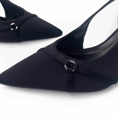 Pointed black luxury women's mid-heel sandals