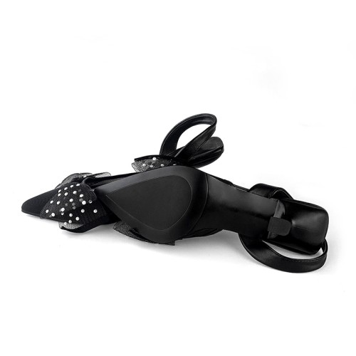 Elegant black pointed toe women's mid-heel sandals