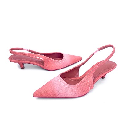 Elegant pink canvas women's mid-heel sandals