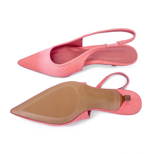 Elegant pink canvas women's mid-heel sandals