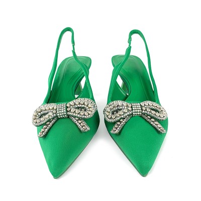 Women's mid-heeled sandals with rhinestone bow