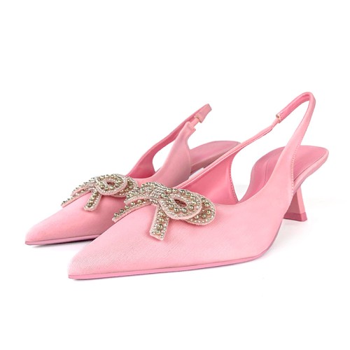 Women's mid-heeled sandals with rhinestone bow