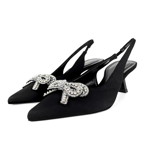 Women's mid-heeled sandals with rhinestone bow