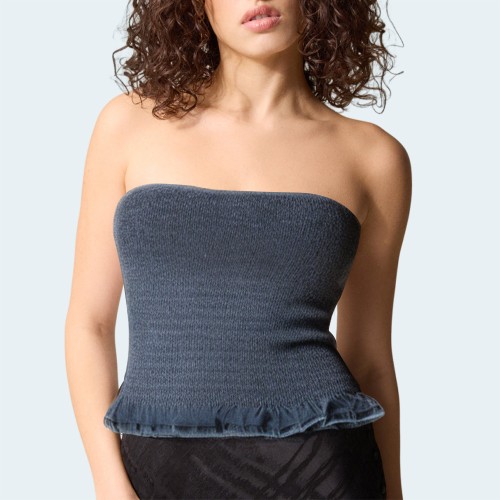 Blue vintage pleated slim fit women's wrap vest