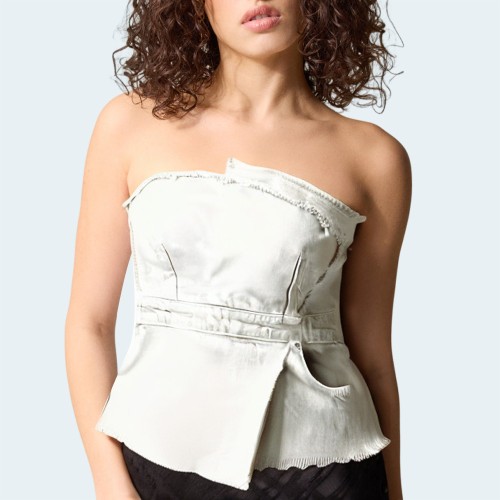 Asymmetric raw edge women's wrap vest