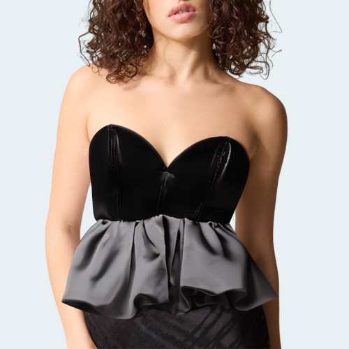 Black velvet backless women's wrap vest