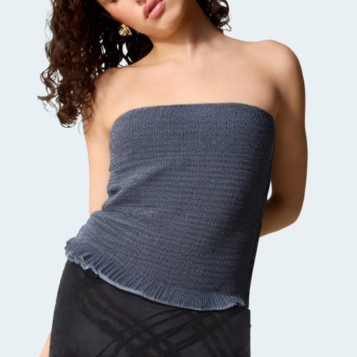 Blue vintage pleated slim fit women's wrap vest