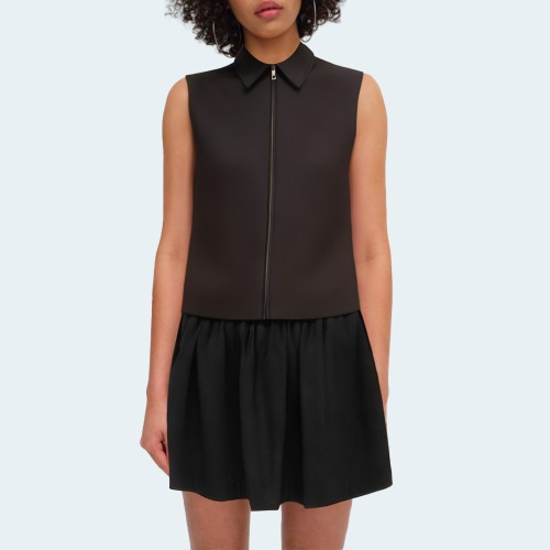 Black simple lapel zipper women's vest
