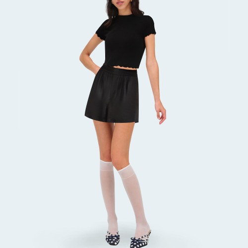 Black silky elastic waist women's shorts