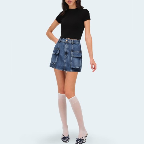 Blue high-waisted women's work denim shorts