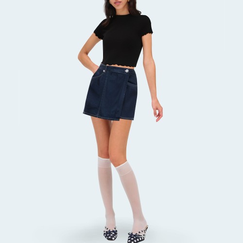 Asymmetric high waist women's denim shorts