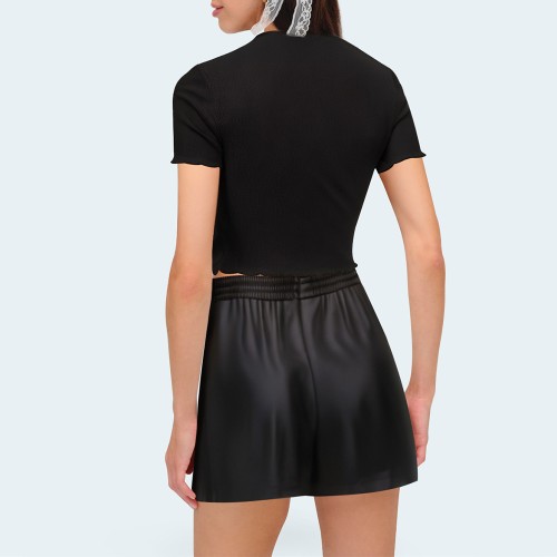 Black silky elastic waist women's shorts