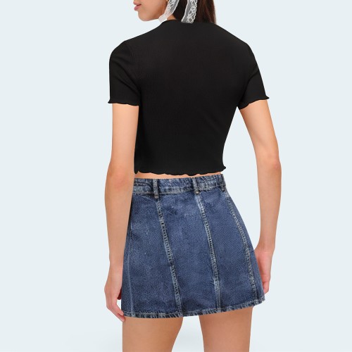 Blue high-waisted women's work denim shorts