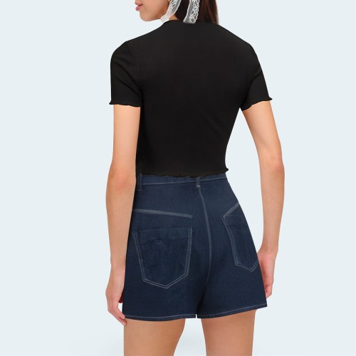 Asymmetric high waist women's denim shorts
