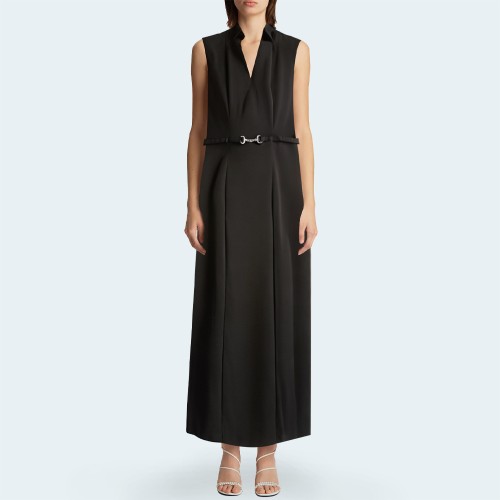 Black metal buckle sleeveless women's long skirt