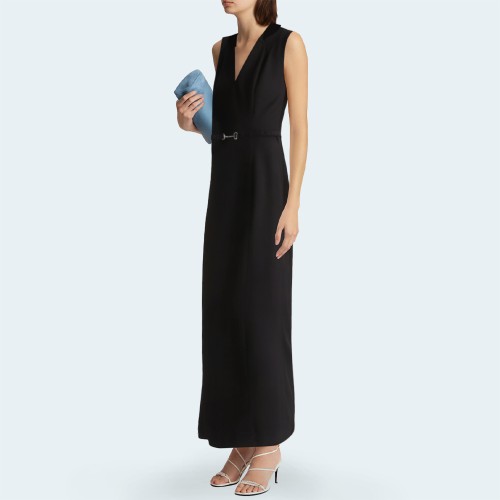 Black metal buckle sleeveless women's long skirt