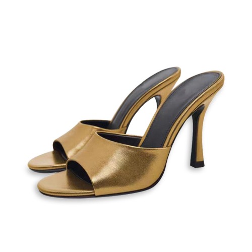 Exquisite shiny gold high heel open slippers
