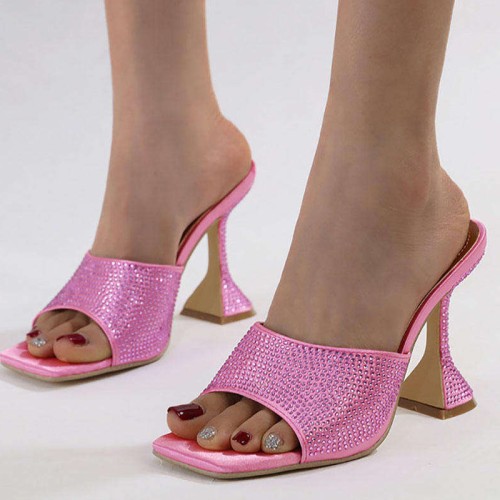 Lightweight square toe high heel open slippers