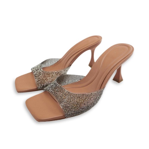 Summer luxury rhinestone high heel open slippers