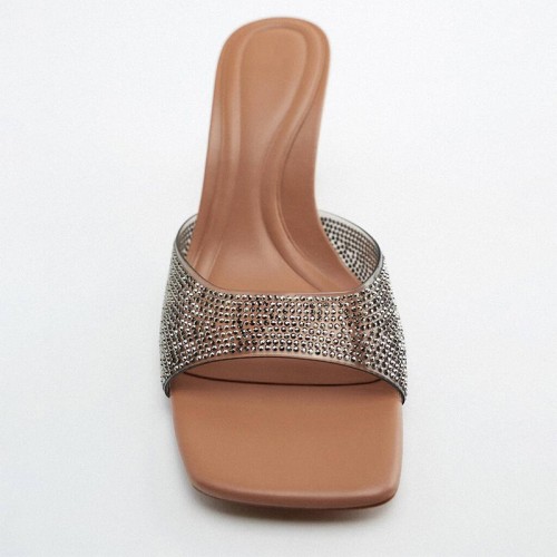 Summer luxury rhinestone high heel open slippers