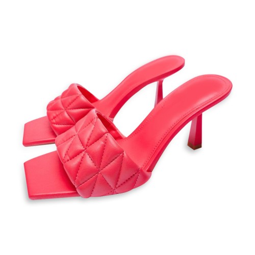 Fashionable quilted design high heel open slippers