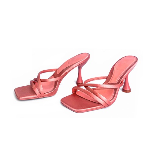 Simple square toe non-slip high heel open slippers