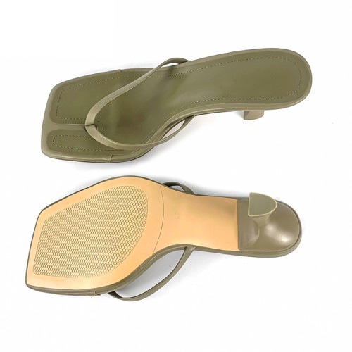 Simple square toe high heel open toe flip flops