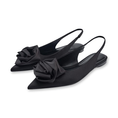 Black floral embellished women's flat sandals
